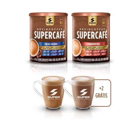 Kit 01 Supercafé Palha Italiana + 01 Cinnamon Roll + 02 Canecas